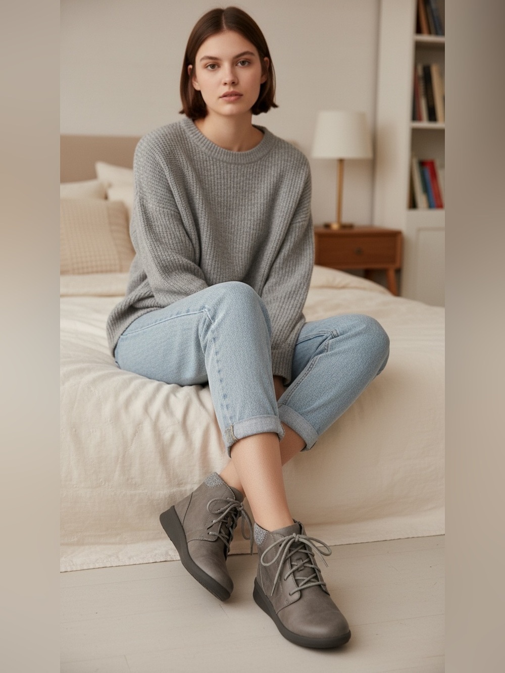 Cloudsteppers by Clarks Gray Lace-Up Ankle Booties